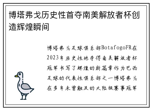 博塔弗戈历史性首夺南美解放者杯创造辉煌瞬间